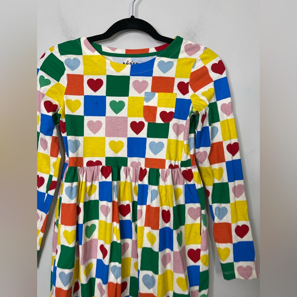 Mini Boden NWOT Kids' Fun Long Sleeve Jersey Dress Sz 11-12 Colorful Hearts - Picture 3 of 6